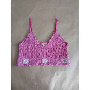 BOG Collective Crochet Crop Tank Top Womens L Pink Barbiecore Festival Boho